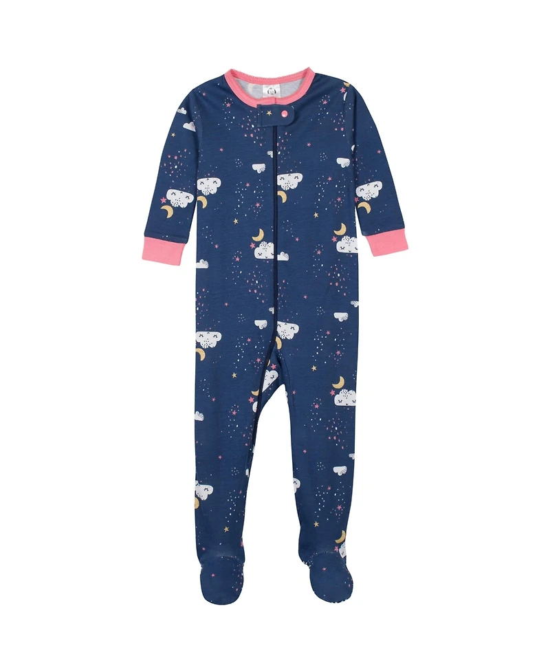 Gerber Baby Girls 4-Pack Snug Fit Footed Cotton Pajamas, Apple & Woodland Floral, 9M