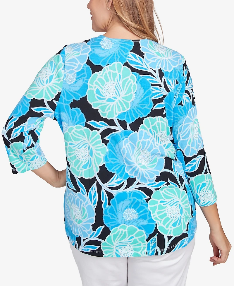 Ruby Rd. Plus Bold Poppies Envelope Neck Top