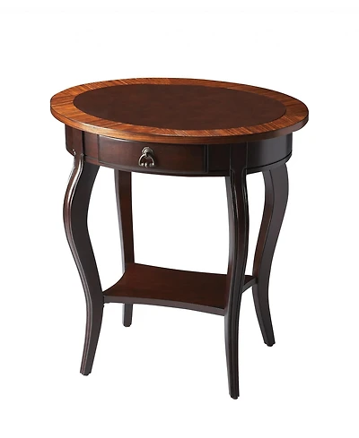 Wood Oval Coffee Table with Drawer and Shelf for Storage and Display