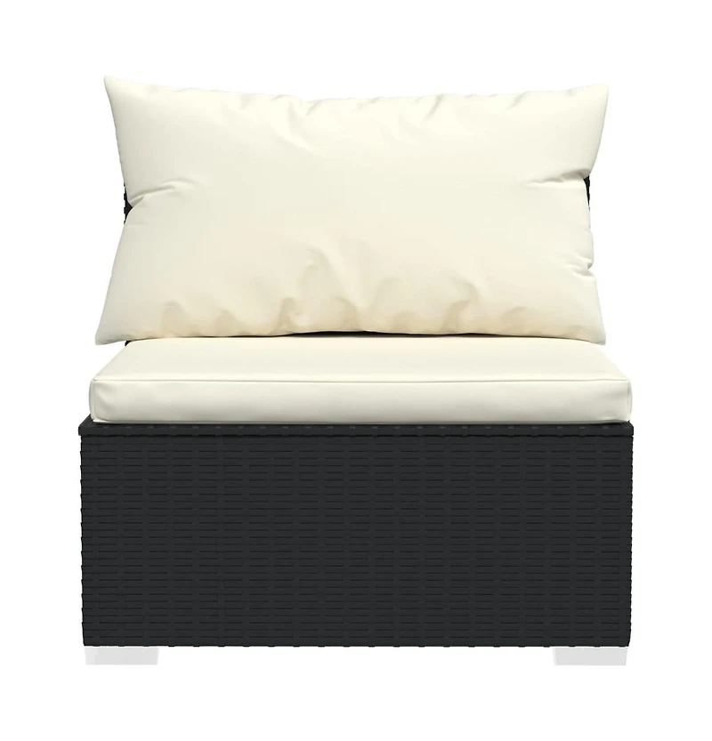 4 Seater Sofa with Cushions Black Poly Rattan
