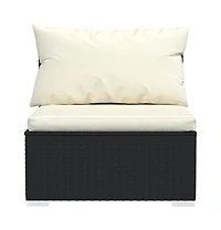 4 Seater Sofa with Cushions Black Poly Rattan