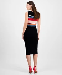 T Tahari Women's Ribbed Striped Bodycon Dress