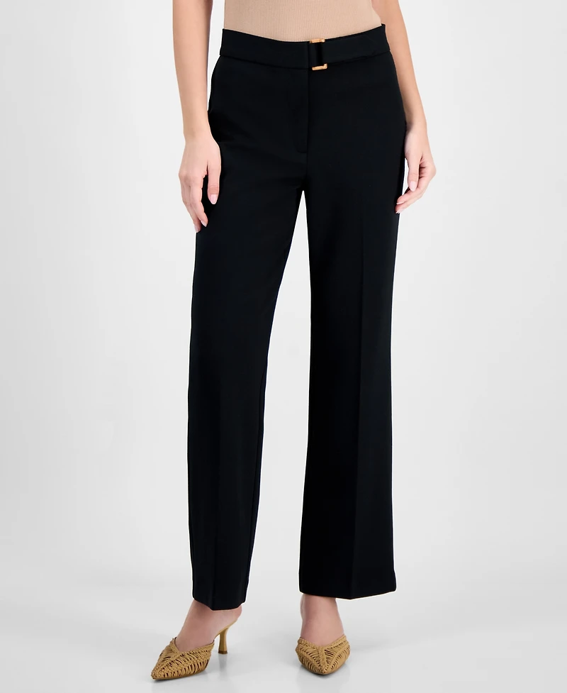 T Tahari Women's Solid-Color Twill Crepe Wide-Leg Pants