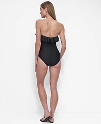 Dkny Women's Ruffle-Bandeau-Neck Tummy Control One Piece Swimsuit