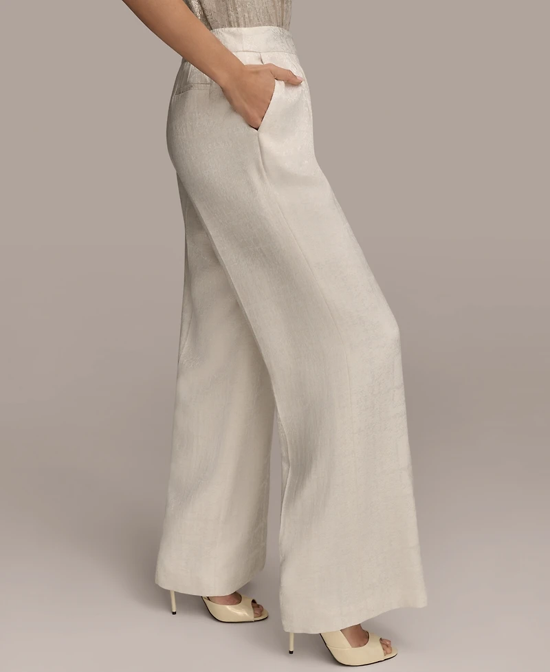 Donna Karan New York Women's Linen-Blend Jacquard Wide-Leg Pants, Regular & Petite