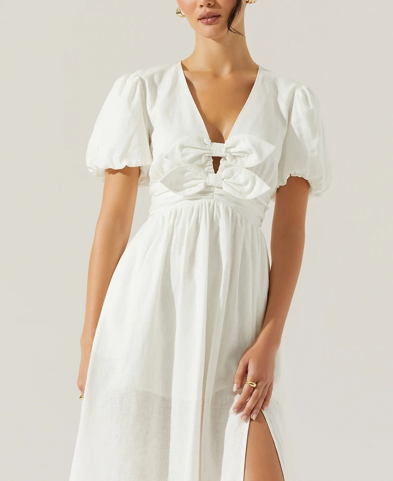 Astr the Label Women's Citrine Puff-Sleeve Linen & Cotton Midi Dress