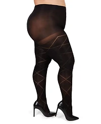 MeMoi Plus Diamond Opaque Curvy Control Top Tights Mm-2322
