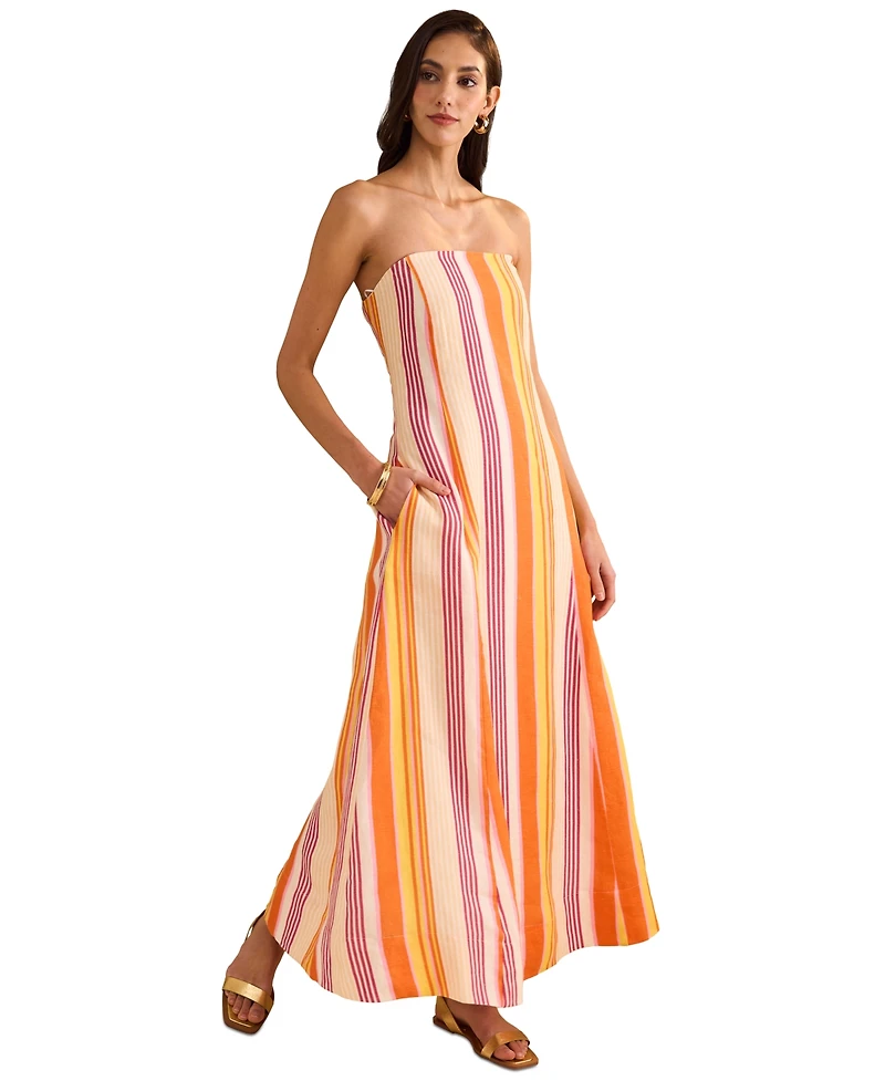 1.state Women's Striped Strapless Maxi Dress
