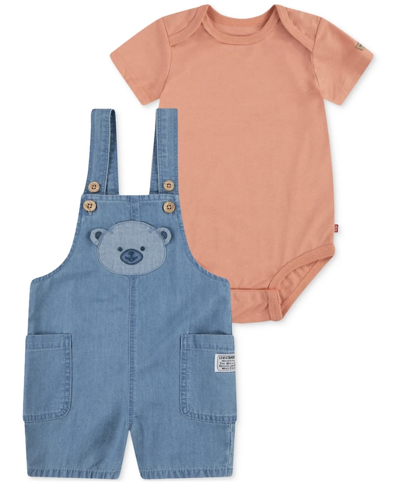 Levi's Baby Boys Bodysuit & Applique Shortalls, 2 Piece Set