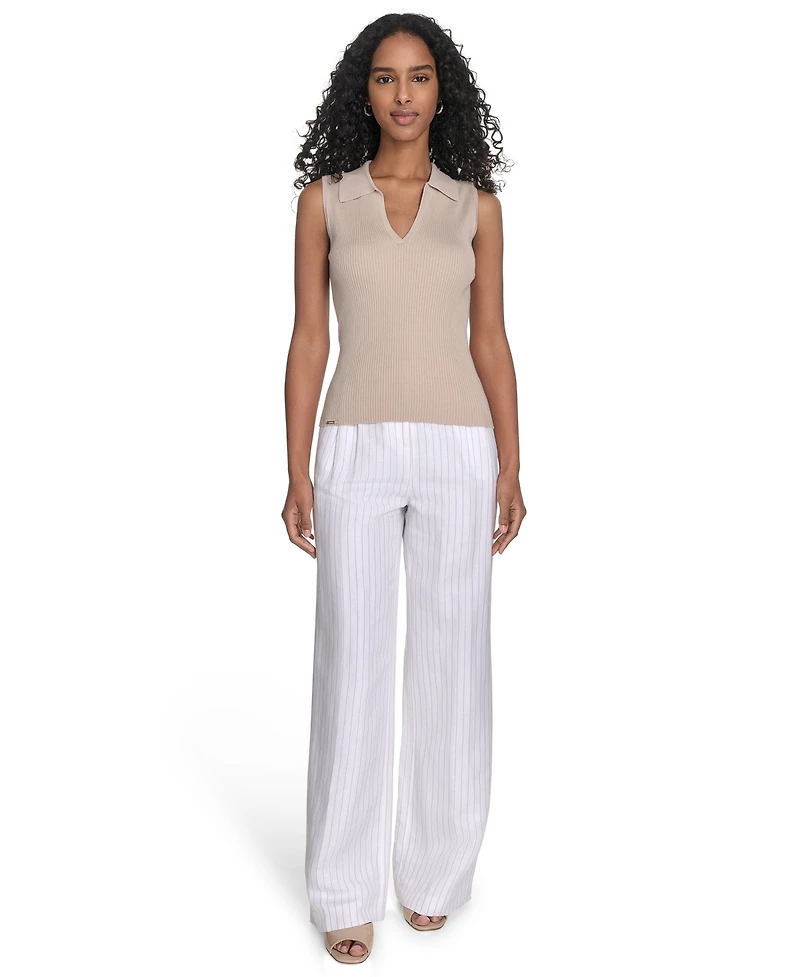 Calvin Klein Women's Sleeveless Collared V-Neck Top