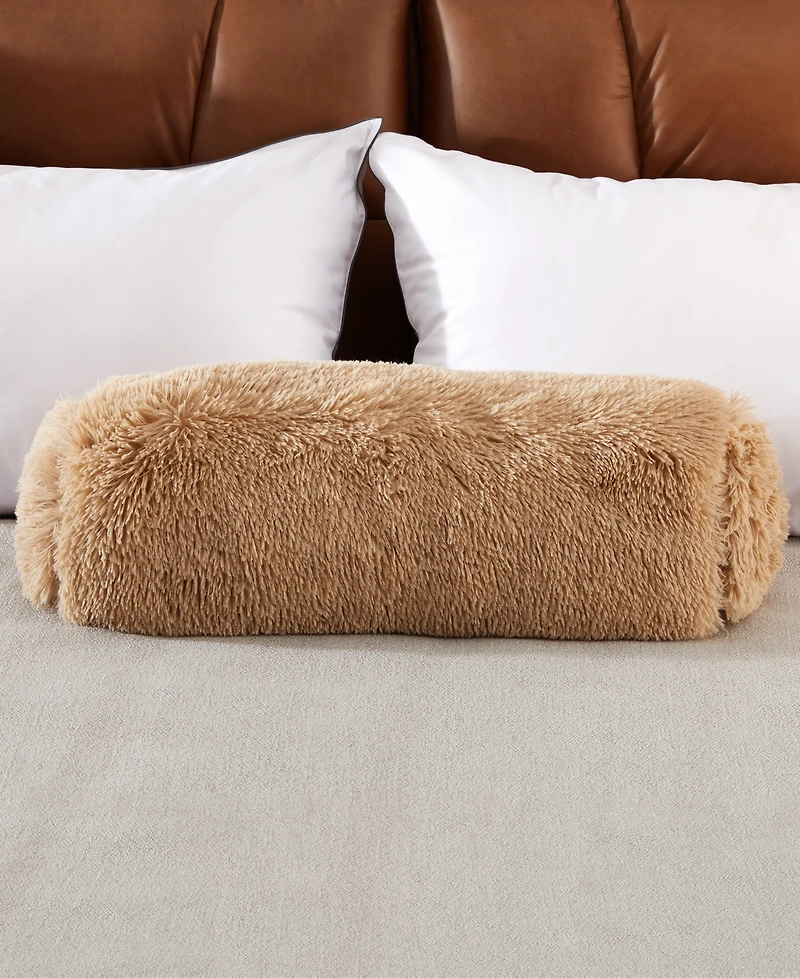 Cheer Collection Shaggy Bolster Decorative Pillow Set, 8" x 24"