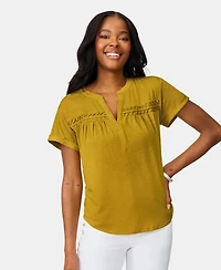 Cable & Gauge Women's Shirred Detail Short Sleeve Top