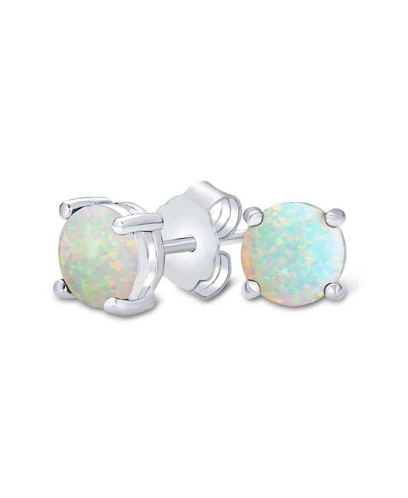 Bling Jewelry 1CT Lab Created Iridescent Blue White Orange Fire Opal Round Solitaire Stud Earrings .925 Sterling Silver 4 Prong Basket Set