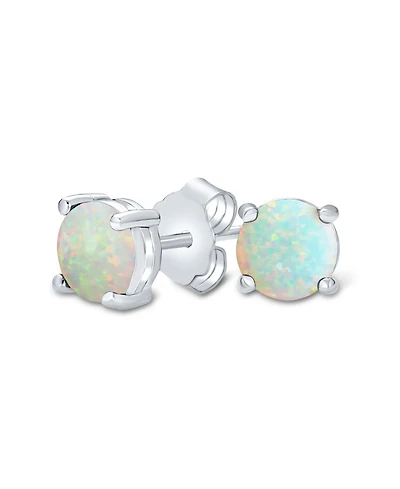 Bling Jewelry 1CT Lab Created Iridescent Blue White Orange Fire Opal Round Solitaire Stud Earrings .925 Sterling Silver 4 Prong Basket Set