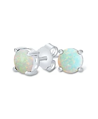Bling Jewelry 1CT Lab Created Iridescent Blue White Orange Fire Opal Round Solitaire Stud Earrings .925 Sterling Silver 4 Prong Basket Set