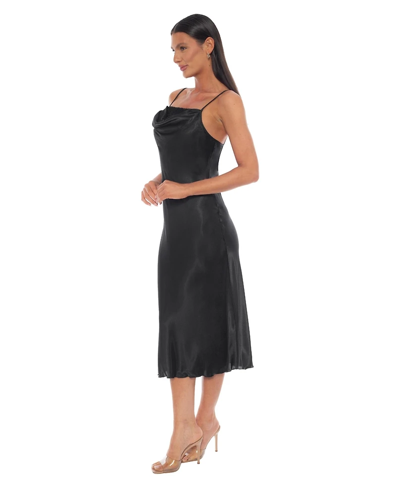 Bebe Women's Satin Slip Midi Dress with Lace Insert
