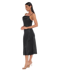 Bebe Women's Satin Slip Midi Dress with Lace Insert