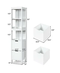 Gymax Bathroom Floor Cabinet Multifunctional Storage Organizer 5Tier Shelves&2 Drawers