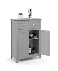 Gymax Bathroom Floor Cabinet Wooden Storage Organizer with Drawer & Doors Blcak