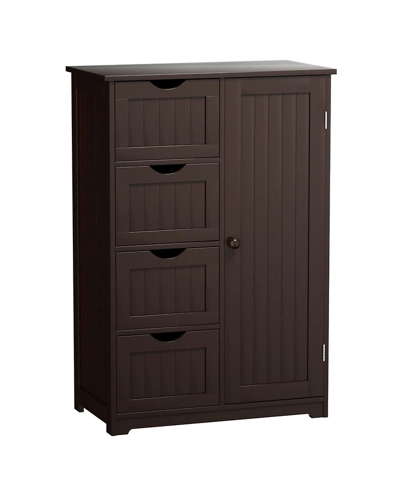 Gymax Bathroom Floor Cabinet Storage Organizer Cupboard w/ 4 Drawers Adjustable Shelf