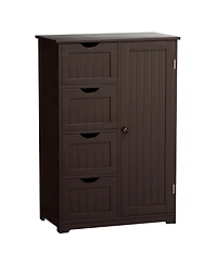 Gymax Bathroom Floor Cabinet Storage Organizer Cupboard w/ 4 Drawers Adjustable Shelf