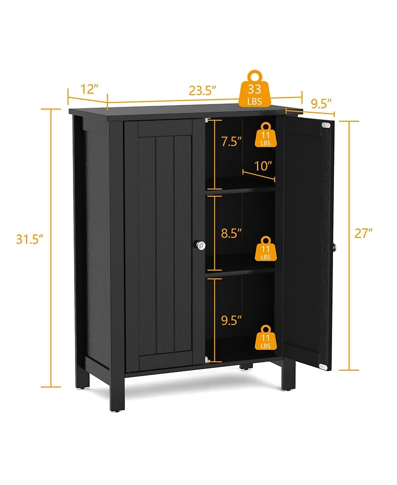 Gymax 2-Door Bathroom Floor Storage Cabinet Space Saver Organizer Grey