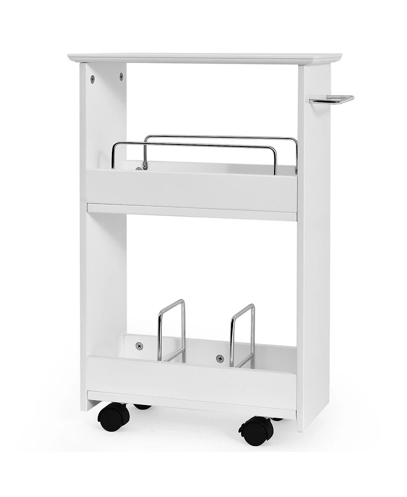 Gymax Slim Rolling Storage Cart 3-Tier Bathroom Cabinet Mobile Shelving Unit w/ Handle