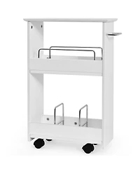 Gymax Slim Rolling Storage Cart 3-Tier Bathroom Cabinet Mobile Shelving Unit w/ Handle