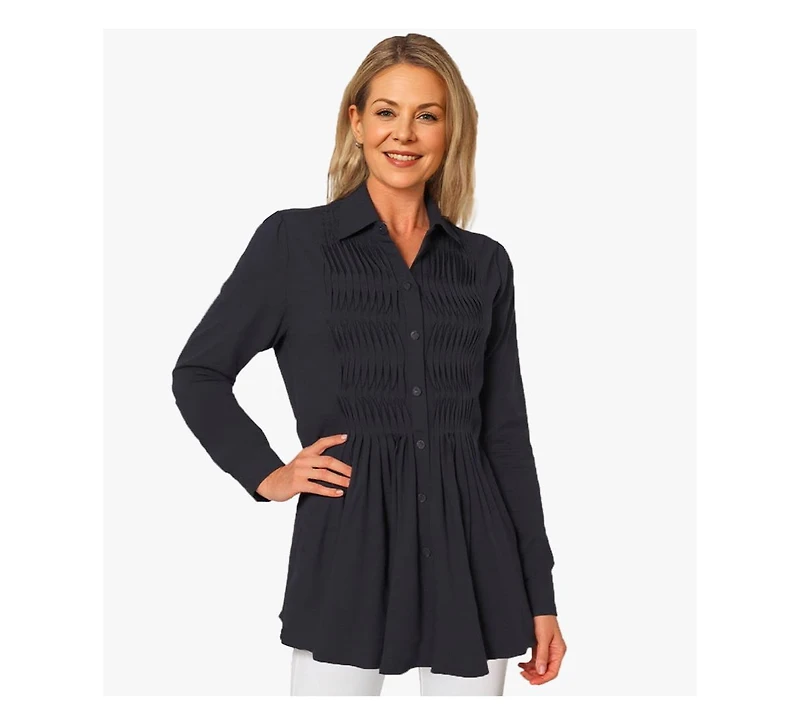 Stella Carakasi Women's Cotton Poplin Pintuck Detail Lucky Star Shirt