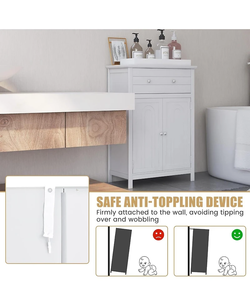 Gymax Bathroom Storage Cabinet Free Standing Large Drawer W/Adjustable Shelf