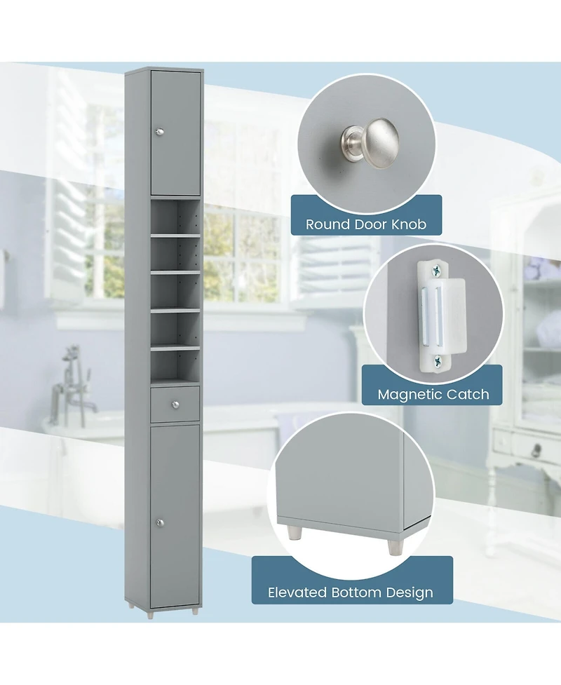 Gymax Tall Slim Bathroom Storage Cabinet Linen Tower w/Drawer Adjustable Shelves Black