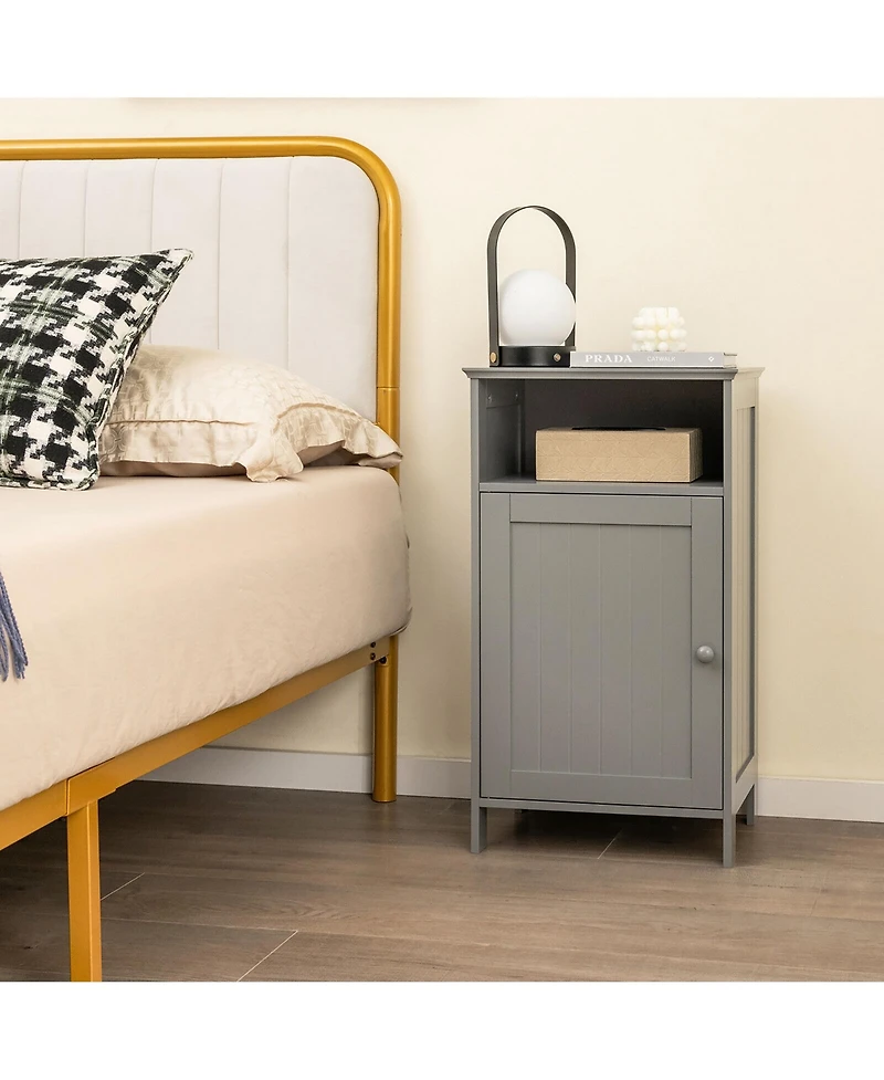 Gymax Bathroom Floor Storage Cabinet Side Table w/ Open Compartment & Adjustable Shelf