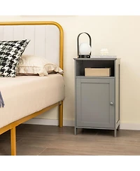 Gymax Bathroom Floor Storage Cabinet Side Table w/ Open Compartment & Adjustable Shelf