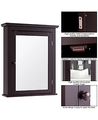 Gymax Bathroom Mirror Cabinet Wall Mounted Medicine Storage Adjustable Shelf Brown