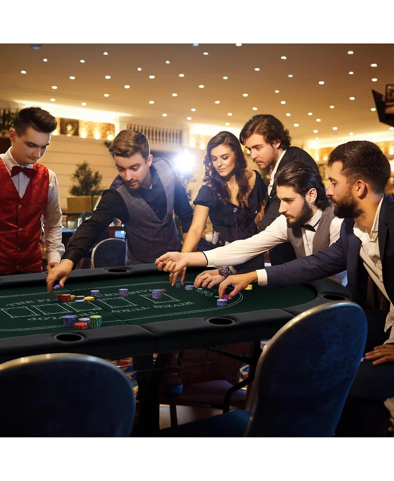 Foldable Poker Table for 8 Players Portable Oval Card Board Game Table