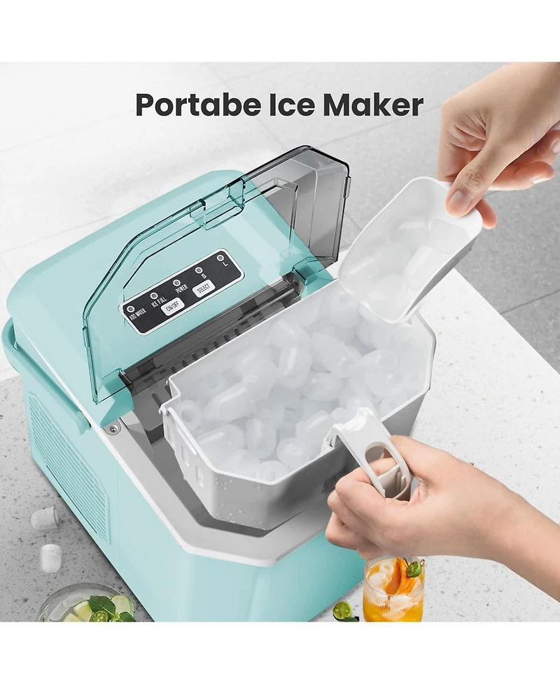 Cowsar 26Lbs Countertop Ice Maker, 9 Cubes in 8 Mins, Two Ice Size ,Self-Cleaning, with Scoop/Basket