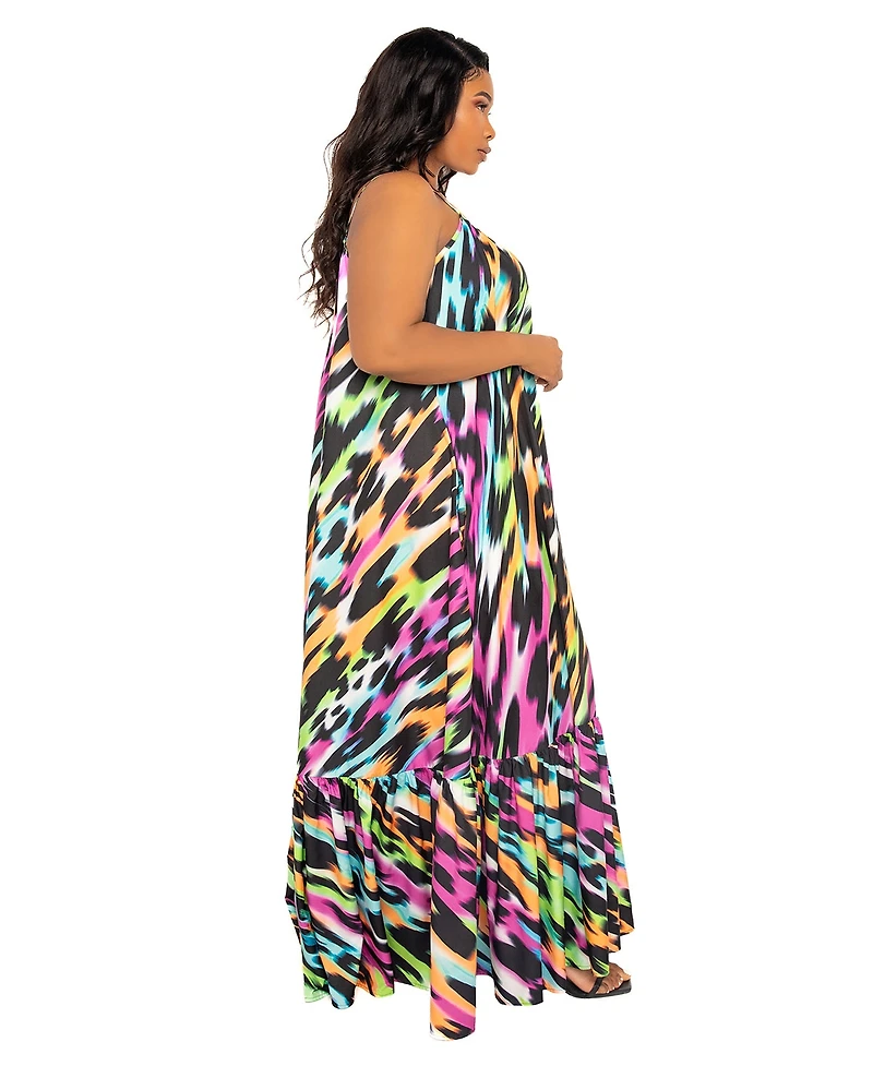 Buxom Couture Plus Size Animal Print Voluminous Maxi Dress