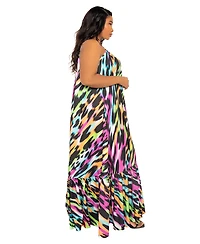 Buxom Couture Plus Size Animal Print Voluminous Maxi Dress