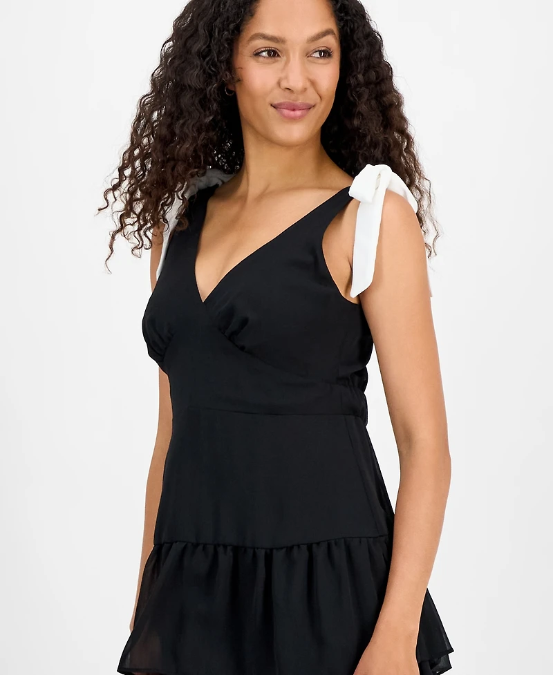 julia jordan Women's V-Neck Tiered-Ruffle-Trim Chiffon Dress