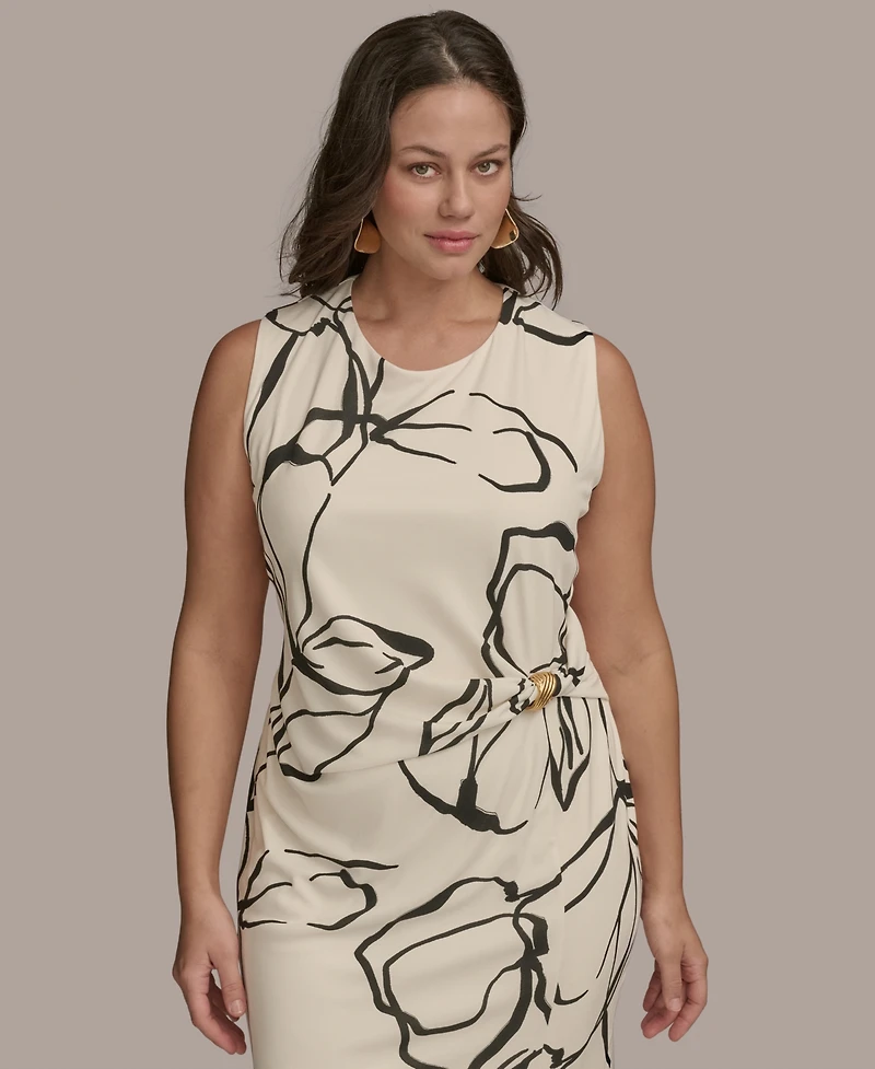 Donna Karan New York Plus Size Hardware-Trim Side-Twist Dress