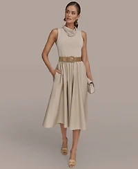 Donna Karan New York Women's Mixed-Media Belted Midi Dress