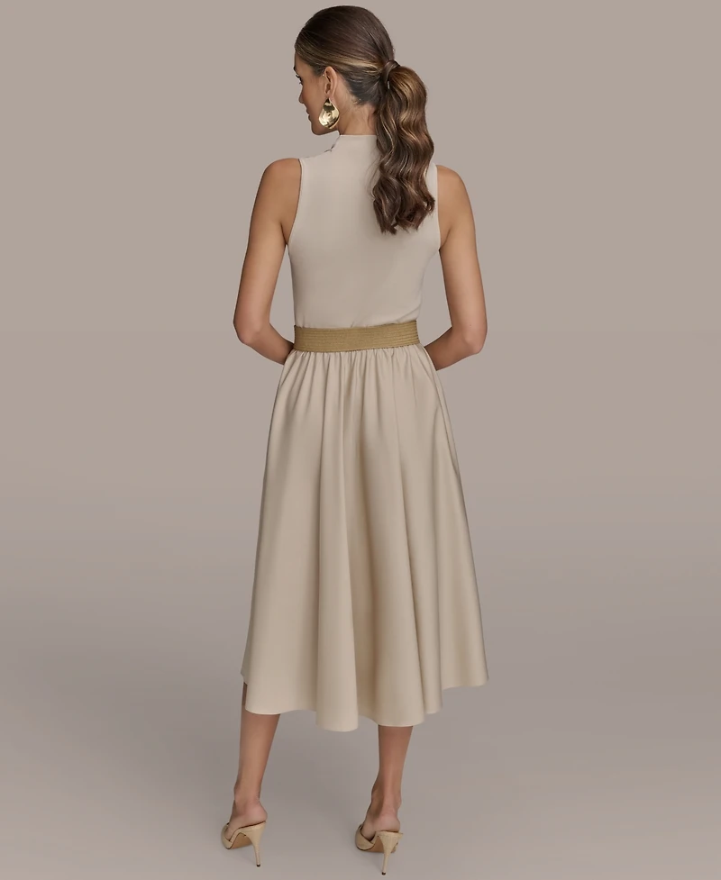 Donna Karan New York Women's Mixed-Media Belted Midi Dress