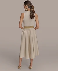 Donna Karan New York Women's Mixed-Media Belted Midi Dress