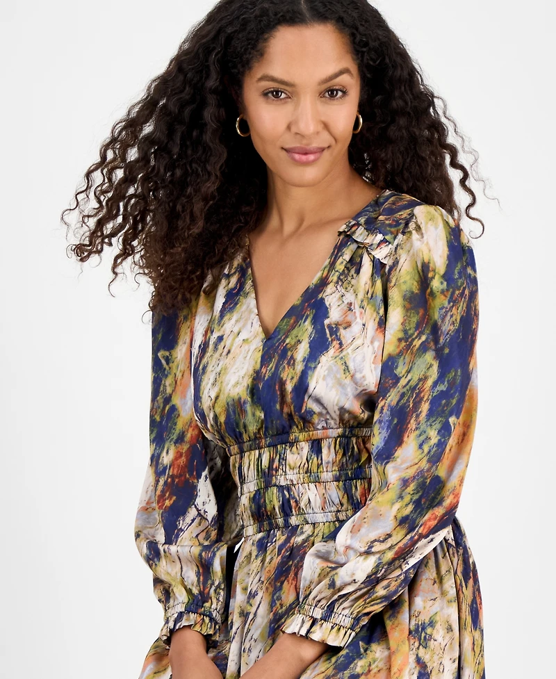 julia jordan Women's Printed V-Neck Long-Sleeve Midi Dress