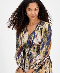 julia jordan Women's Printed V-Neck Long-Sleeve Midi Dress