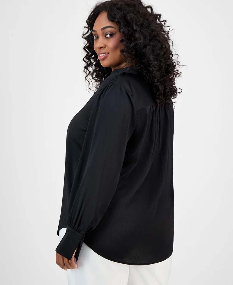 Anne Klein Plus Long-Sleeve V-Neck Blouse