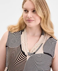 Anne Klein Plus Printed Triple-Pleated V-Neck Top