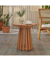 LuxenHome Outdoor Side Table, 17'' Natural Solid Wood Round Accent End Table, Modern Coffee Porch Tables for Indoor Outdoor, Plant Stand for Patio Gar