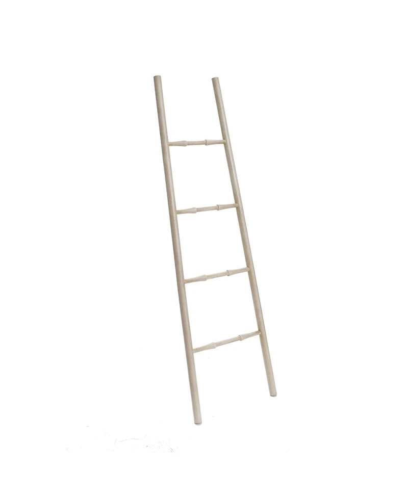 LuxenHome Rustic Birch Wood 4-Rung Blanket Ladder