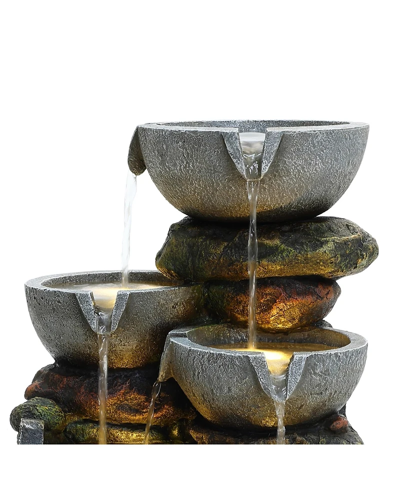 LuxenHome Gray 4-Bowl and 5-Tier 2.1-Feet Tall Outdoor Polyresin Fountain with Lights